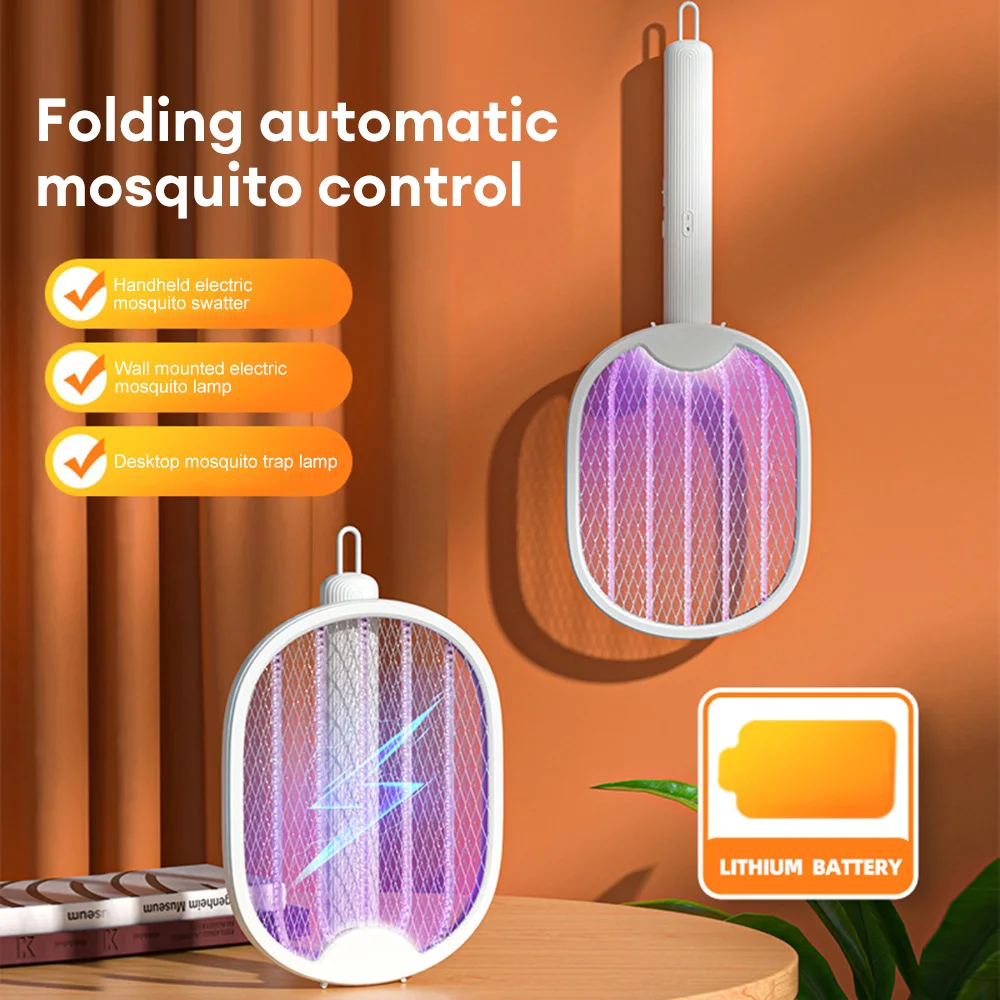 2 In 1 Mosquito racket USB Rechargeable Fly Zapper Swatter with Purple Lamp Seduction Trap Summer Night Baby Sleep Protect tools household mosquito killer lamp electric mosquito zapper night light usb powered