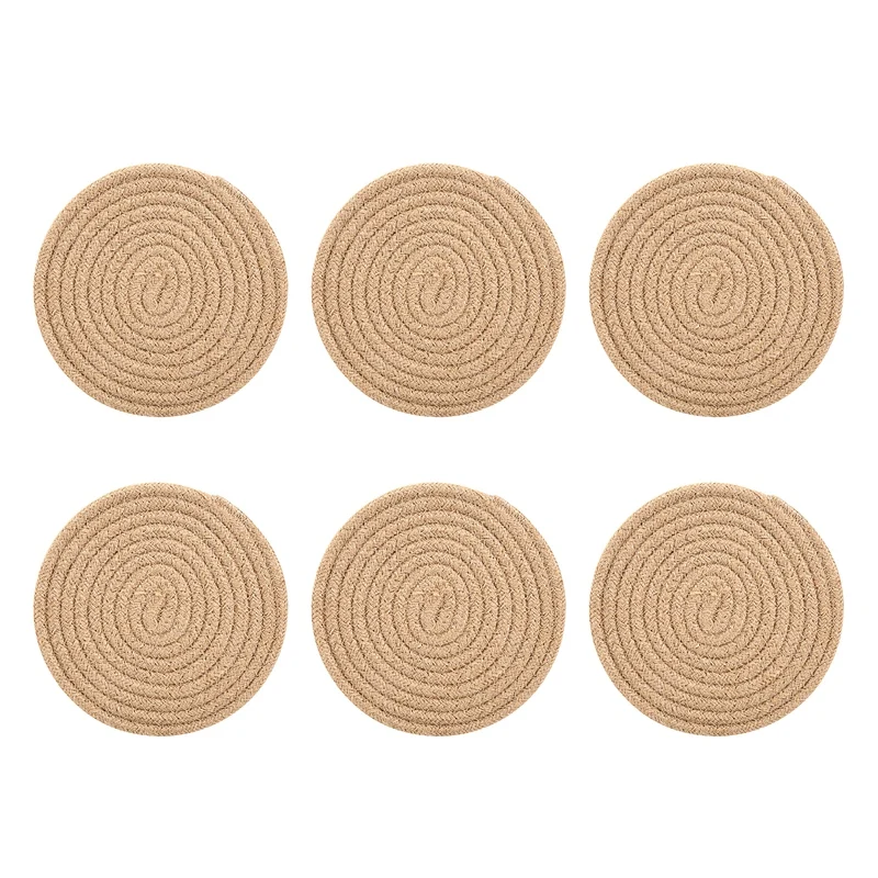 

Набор круглых плетеных подставок из 6 джутов ручной работы, 7 дюймов, термостойкие толстые Горячие подставки