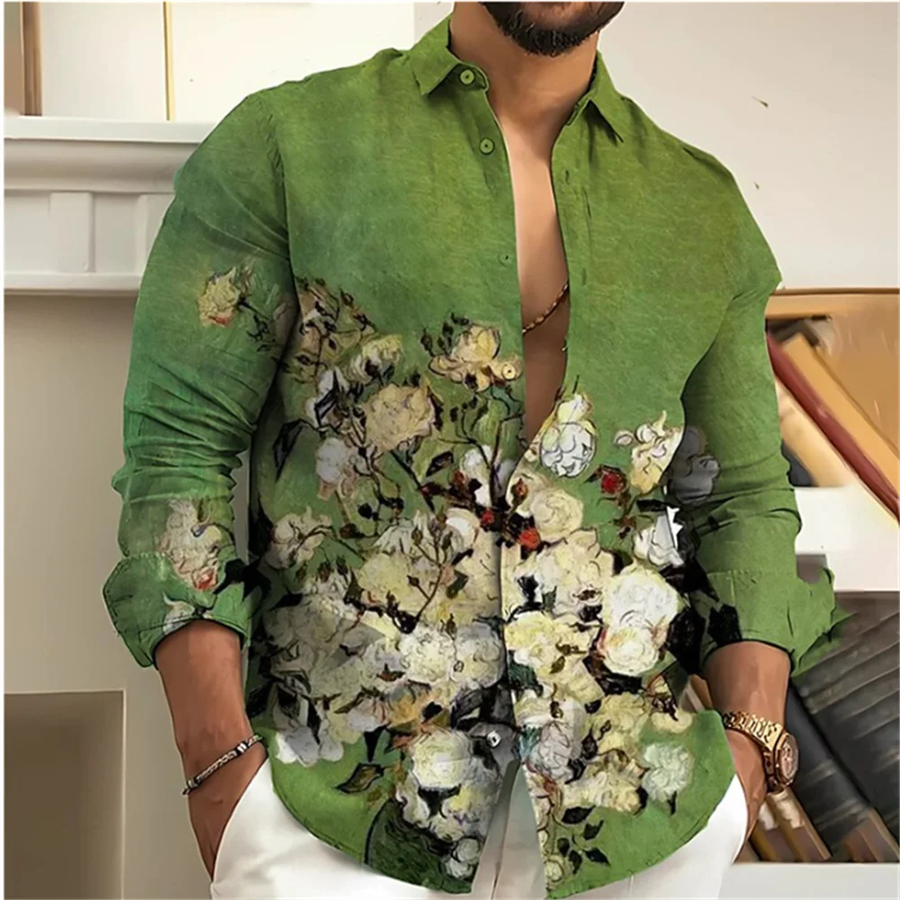 2024 Fashion Print D3 Men's Casual Button Flip Collar Long sleeved Shirt Men's Spring/Summer/Autumn Wear Men's Shirt s-6XL