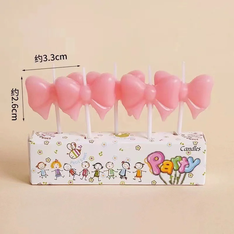Pink Silver Bow Happy Birthday cake CandleCute Creative Princess Party Cake Decoration Girl Birthday Decoration