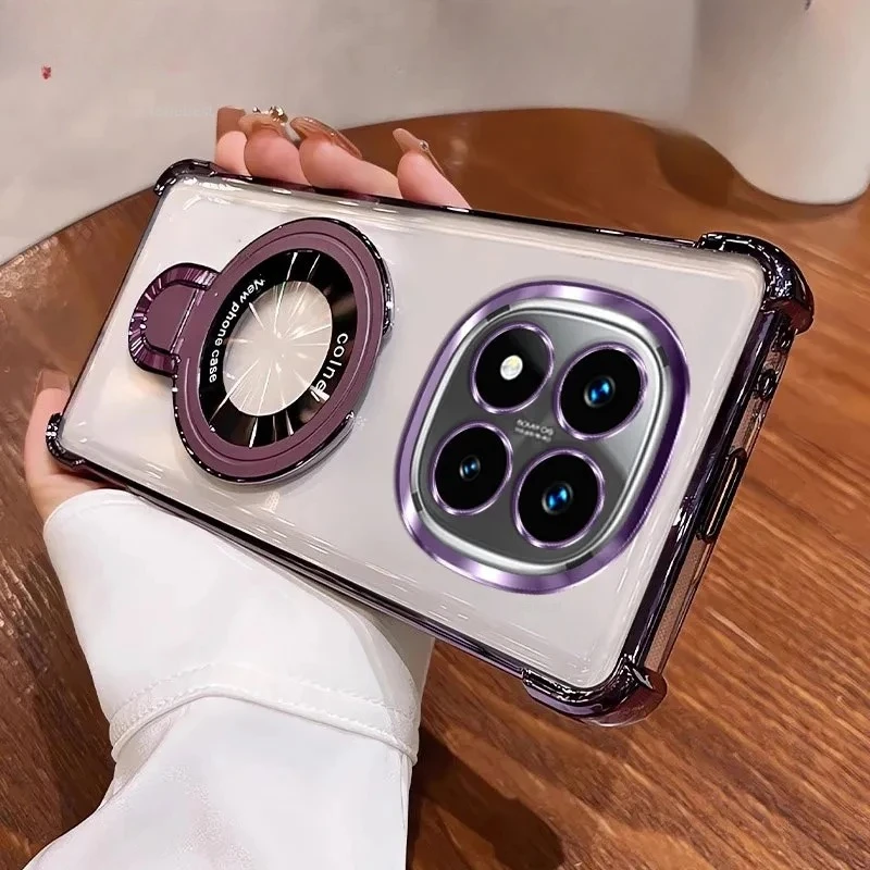 Luxury Glossy Plating Edge Magnetic Bracket Shockproof Case with Airbag Protection