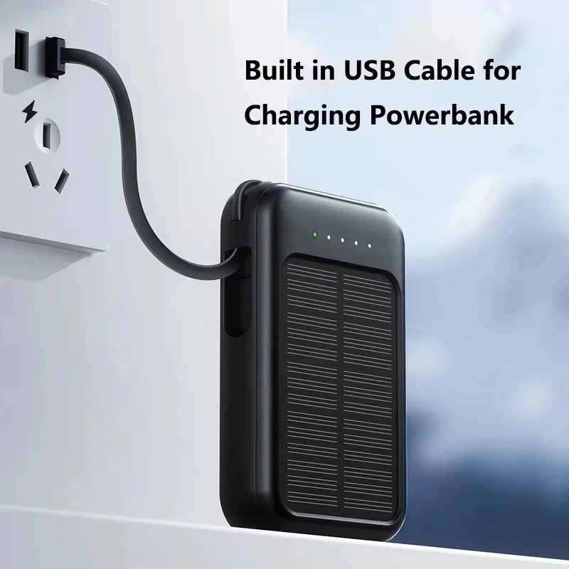 50000mAh High Capacity Solar Power Bank Built 4 Cables Fast Charger 2 USB Ports Portable External Powerbank LED Light Powerbank 4