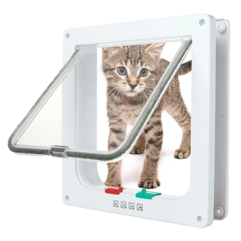 S/L 2 Colors Cat Flap Door with 4 Way Lock Security Flap Door for Dog Cat Kitten Small Pet Gate Door Kit Cat Puppy Safety Gate