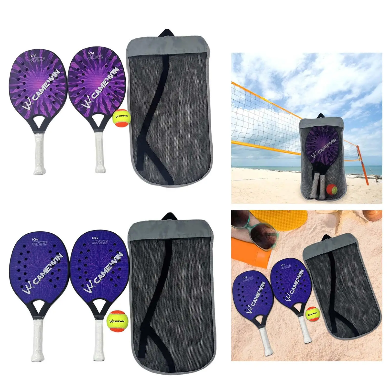 

2Pcs Beach Tennis Rackets Carbon Fiber Frame Beach Tennis Paddles for Kids