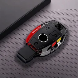 Luxury Leather Car Key Cover for Mercedes Benz - Premium Auto Accessory (3 btn carbon red)