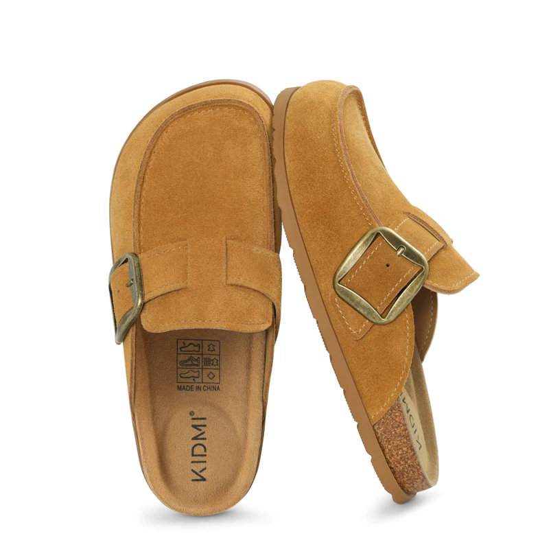 Shevalues Ciondoli da donna in vera pelle scamosciata, pantofole con soletta in sughero, sabot in pelle, sandali antiscivolo con memory foam e_voghion.com