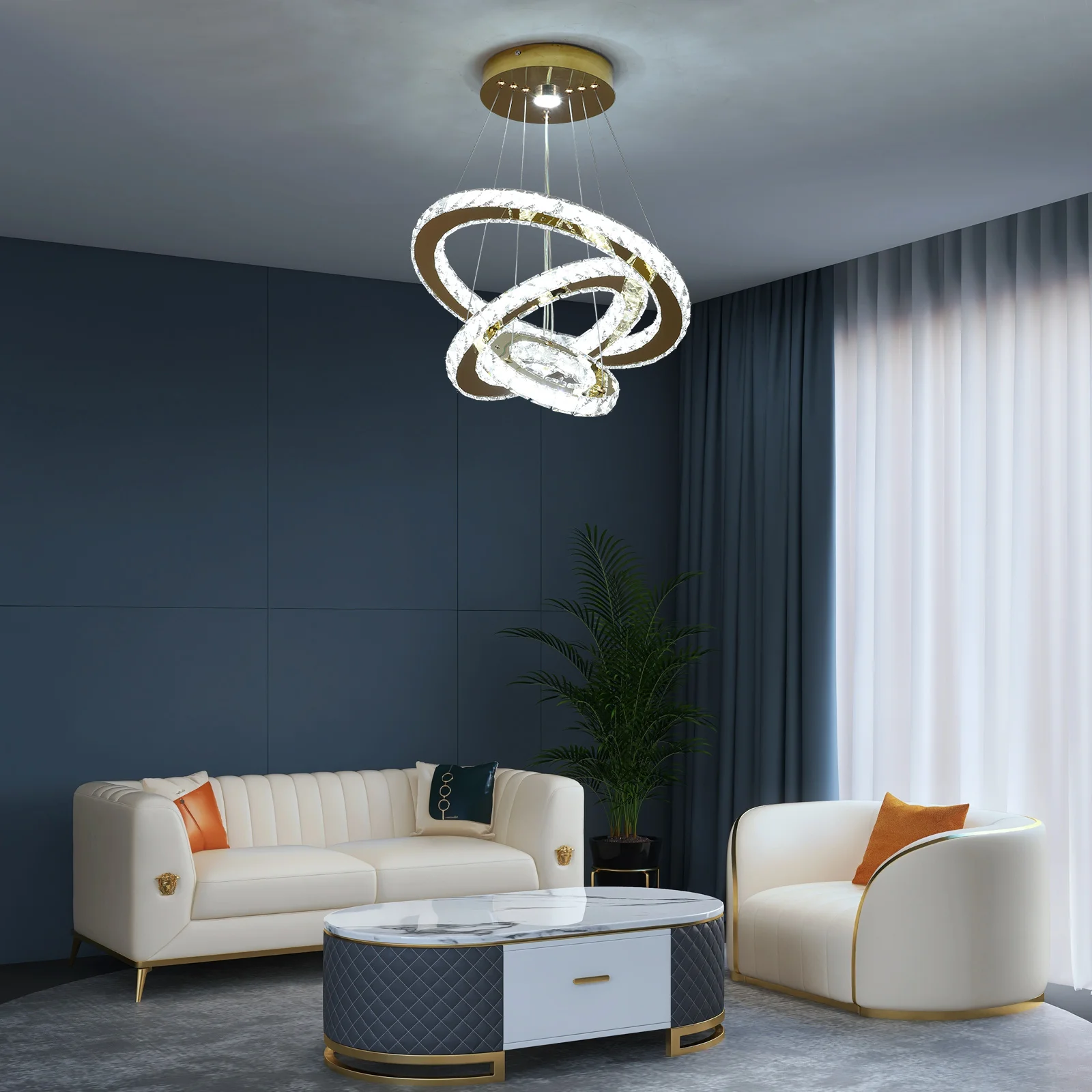 Crystal Pendant Light Living Room Remote Control Gold Chrome Lustre Ceiling Chandeilers Lamp for Bedroom Home Decoration Luminai