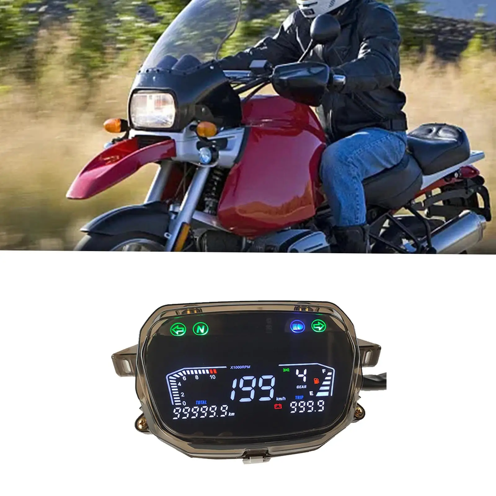 

Motorcycle Speedometer Digital Odometer Tachometer Sturdy Left Right Indicator 199 Kph MPH for Honda EX90 Waterproof