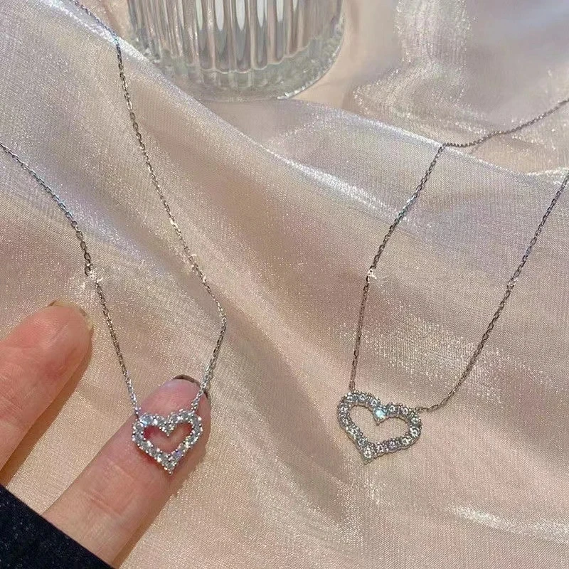 Collana con pendente in zircone a forma di cuore di moda coreana per le donne, collana a catena con temperamento, regalo di gioielli per feste di compleanno_voghion.com