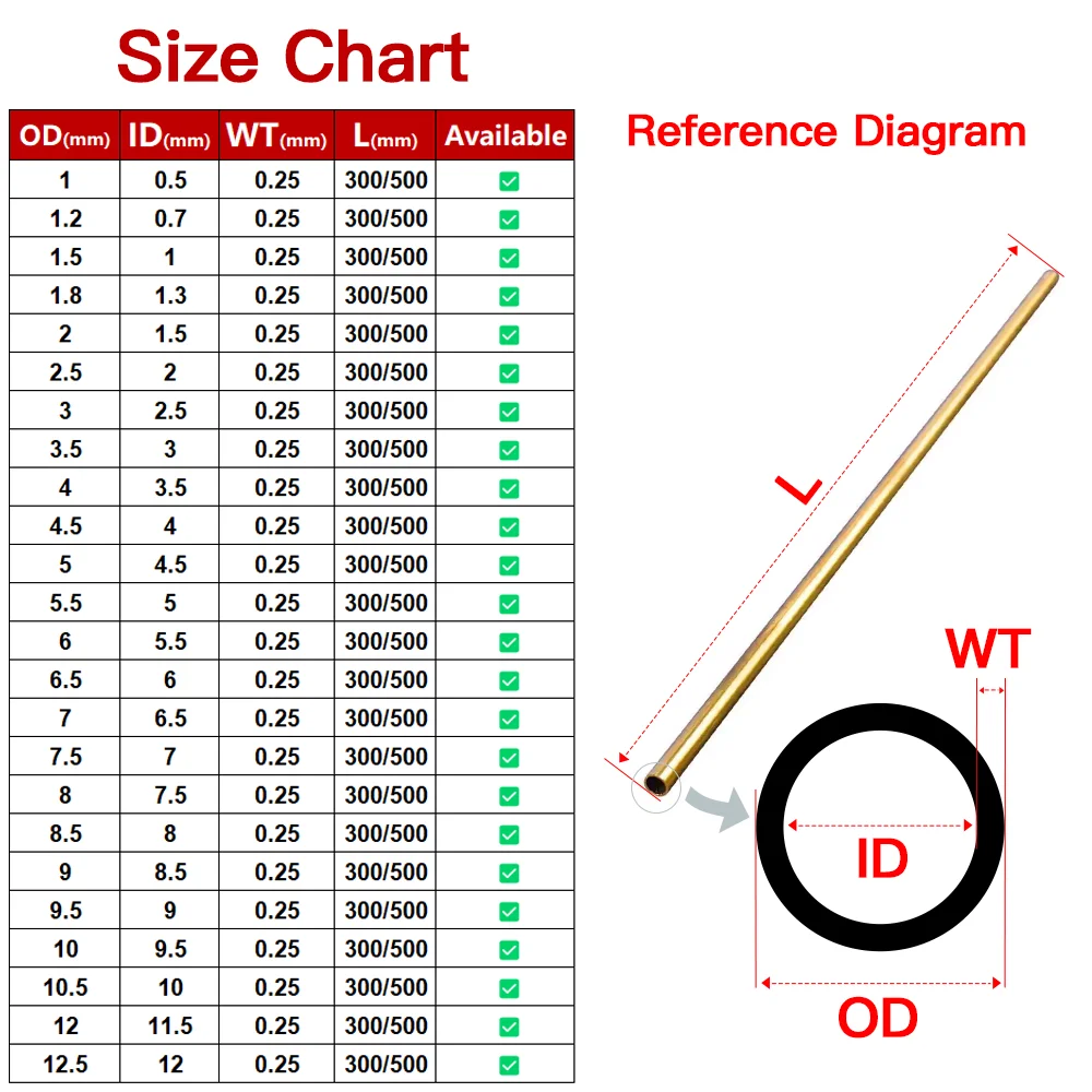 Premium Thin-Walled Brass Tubing - 0.25mm Thickness, Various Diameters, Multiple Length Options