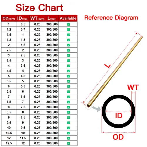 Brass Pipe 0.25mm Wall Thickness 1-12.5mm OD Brass Tube 300 500mm Length Straight Tubing Copper Tube Thin-Walled Small Diameter - Image 2