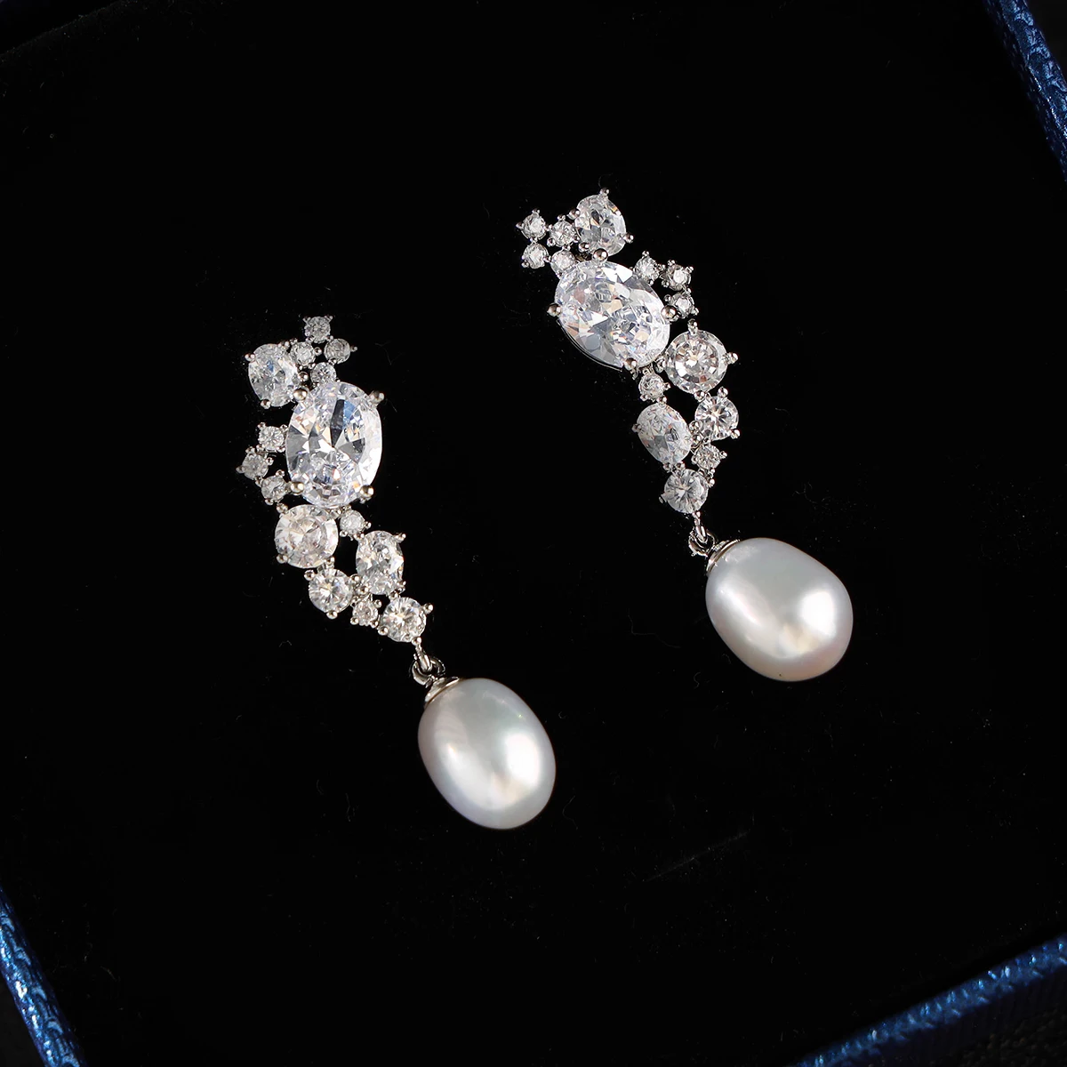 Bridal Natural Pearl Earrings Micro Set Cubic Zirconia Pendant Earrings Wedding Party Ball