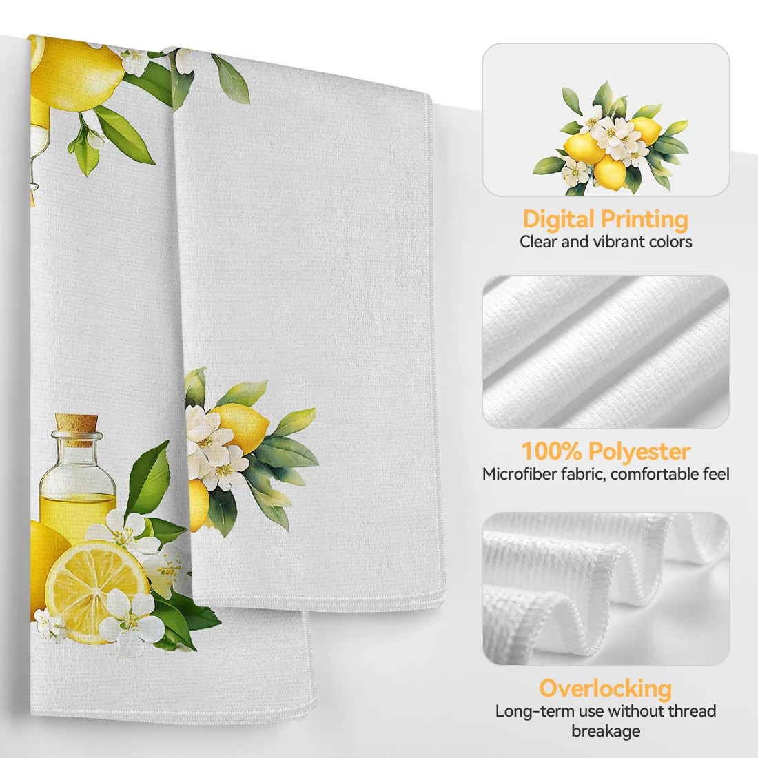 2pcs/set Soft Absorbent Kitchen Towels Dish Towel Lemons And Flowers Dish Cloths Holiday Dry Cloth Kitchen Dish Tea Towel 4