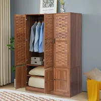 Wardrobe Closet with 6 Woven Doors, Walnut Armoire Wardrobe Cabinet for High Storage Capacity with Hanging Children's Wardrobes 1