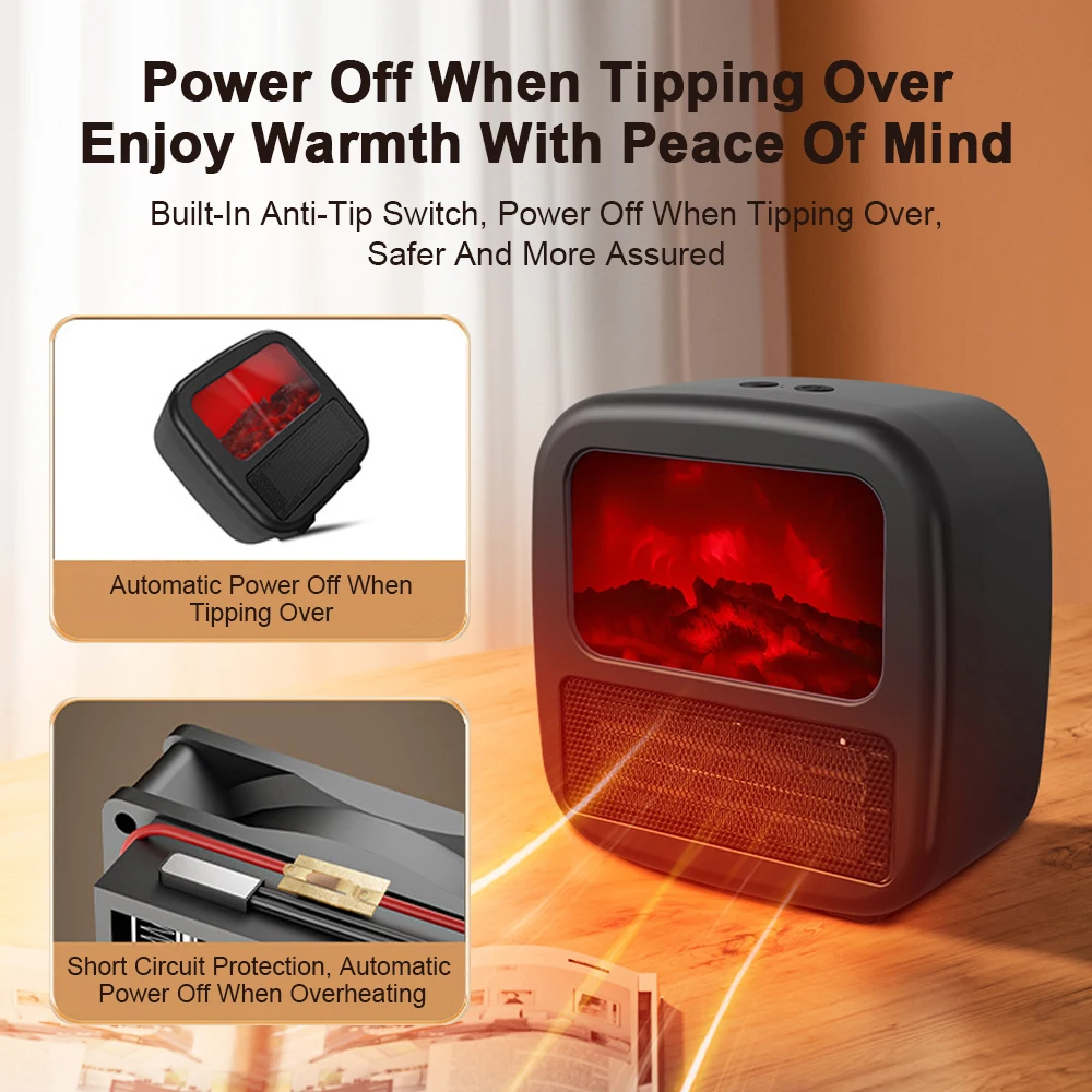 Electric Fireplace Heaters 400/1000W Portable 3D Flame Mini Electric Stove Warmer Space Heater for Home or Office 4