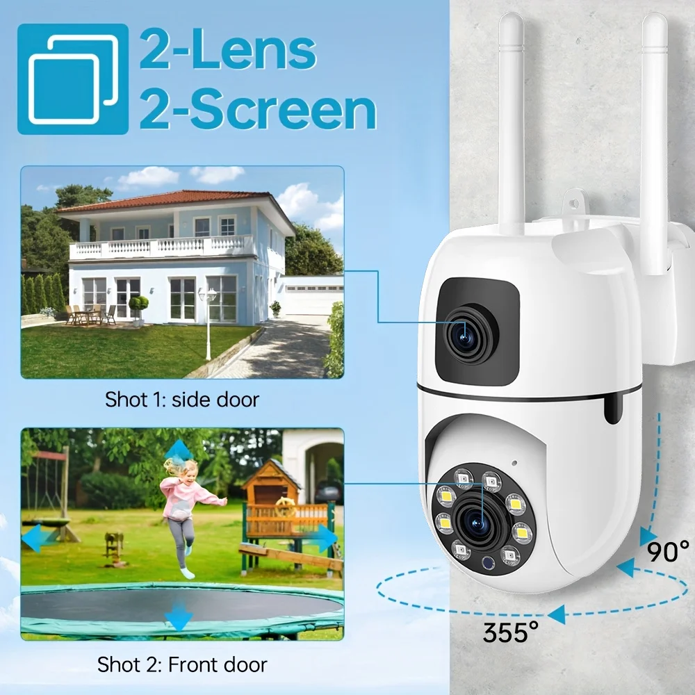 Dual Lens IP Camera 2.4Ghz WiFi Security Protection Full Color Night Vision PTZ CCTV Video Surveillance Camera 3MP 2