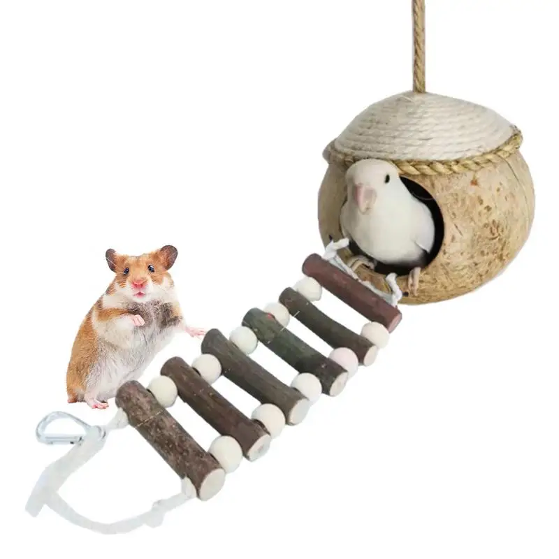 Coconut Bird Nest Bird Breeding Nest Hide House Toy With Ladder Coco Hideaway For Birds Bird Swing Toys Bird Cage Accessories 1