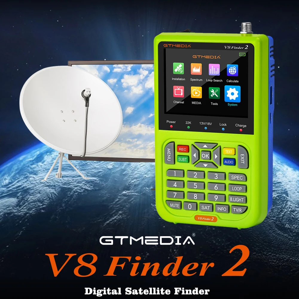 

GTmedia V8 Finder 2 Sat Finder DVBS/S2/S2X Biss/PowerVu ACM Satellite Finder Handhel Meter H.264(8 Bit )MPEG 2/MPEG 4
