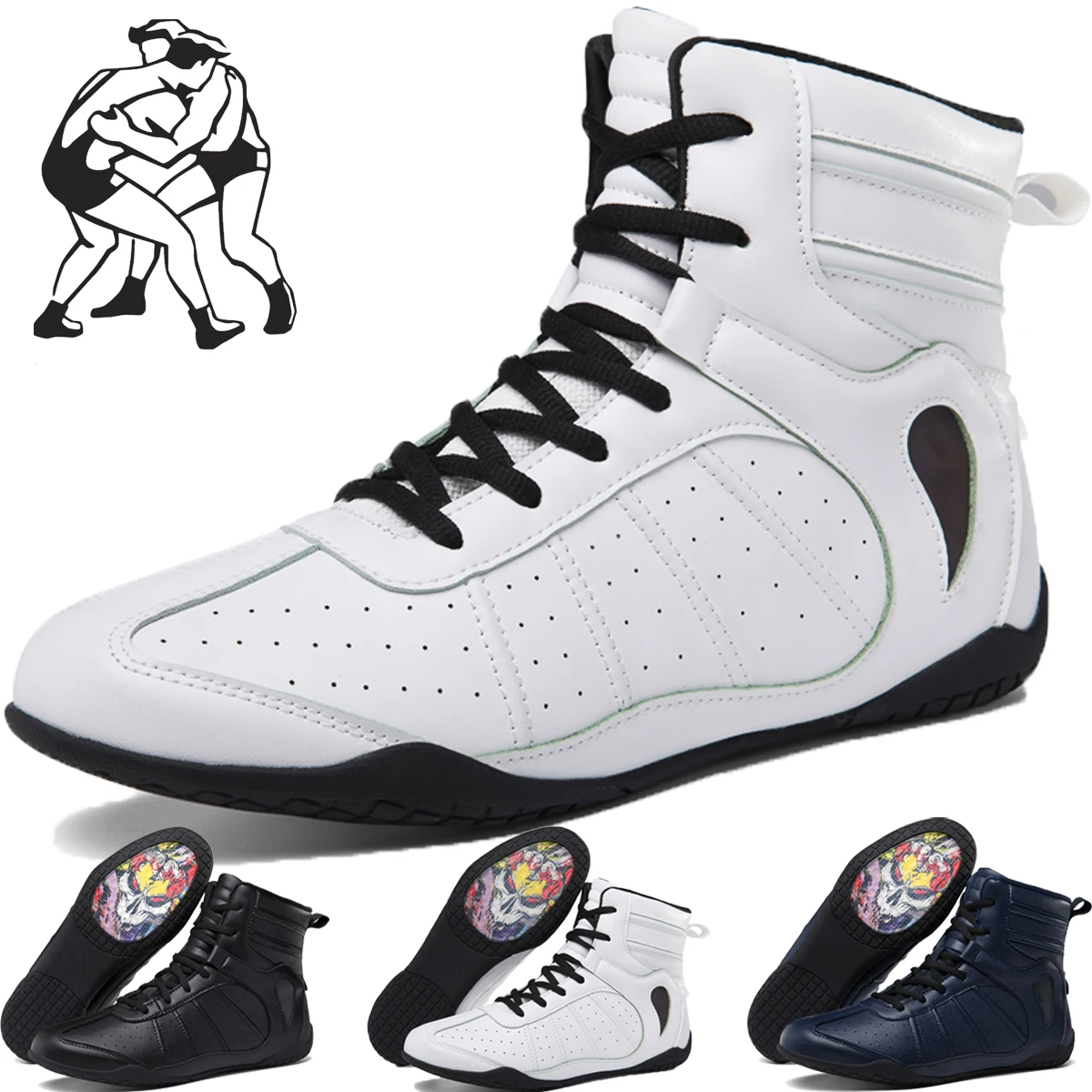 Martial Arts Shoes Men's Large Wrestling Shoes Mesh Breathable Boxing Shoes Anti slip Wear Resistant Sneaker Fashionable Casual High Top