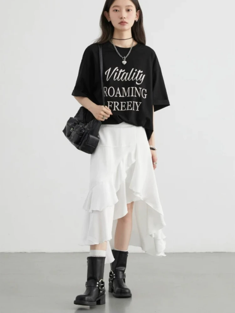 CHIC VEN Women Skirts Solid High Waisted Irregular Ruffled Edge Skirt A-line Medium Length Ladies Fishtail Skirt Summer 2026 - Image 4