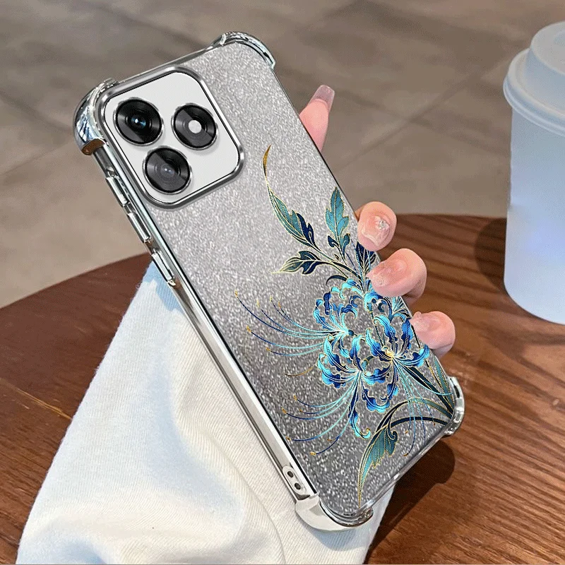 Glitter Plating Shockproof Flower Pattern Protective Cover