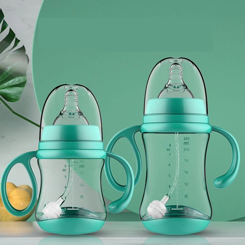 180/240/300ml Baby Bottle With Grip Infant Widecaliber Baby Feeding Bottles Silicone Nipple