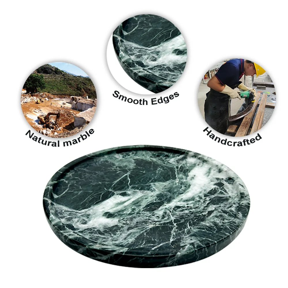 Natural Marble Decorative Tray 9.4 Inch Vanity Bathroom Bedroom Kitchen Jewelry Tray Organizer (24cm *24cm*1.4cm)