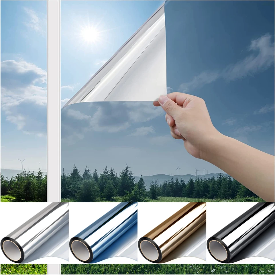 YUJIANHUAA Pellicola per Vetri Finestre,Pellicola Specchio Monodirezionale,Pellicola Finestre Riflettente,99% Anti UV Pellicola Privacy,Controllo del Calore per Ufficio Casa (100x500cm(39x197in