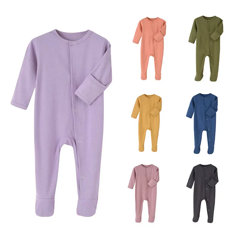 4Pc/Set Baby Autumn Winter Long Sleeves Jumpsuit Newborn Boy Girl Solid Color Romper Clothing Kids Soft Cotton Jumpsuits |