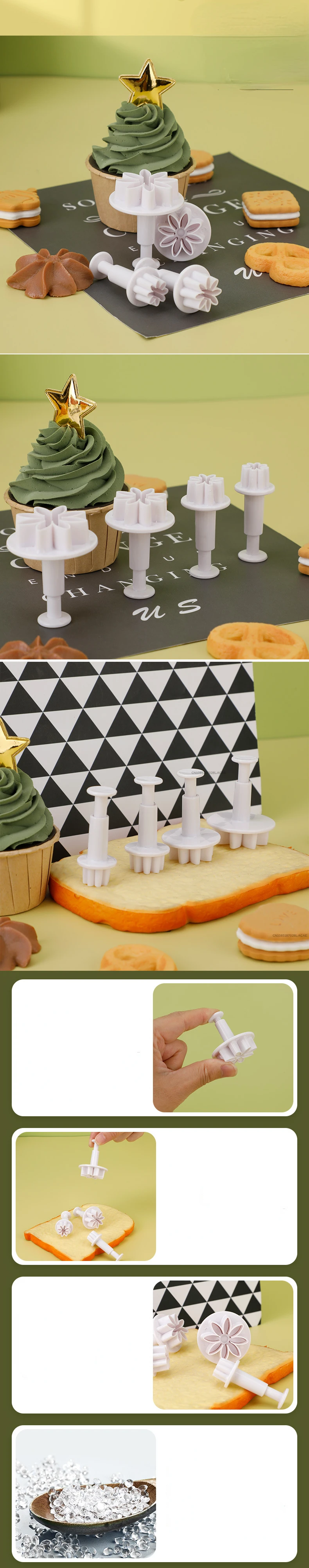 Description Picture 2 of item4PCS Push-type Cookie Cutter Spring Mold Cookie Mold Biscuit Daisy Flower Mold DIY Pastry Cake Molds Fondant Stamp Cake Tools
