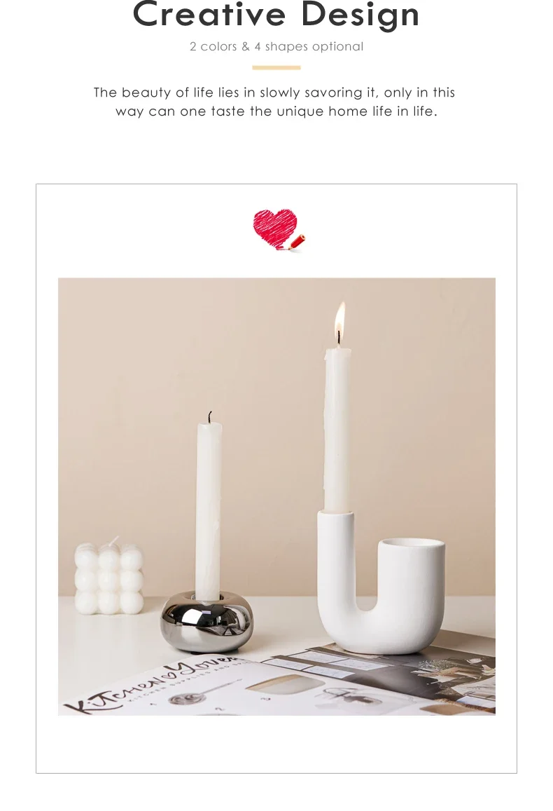 Description Picture 4 of itemLuxury Electroplating Silver Candlestick Holder,Modern Living Room Office Art Decoration,Creative Ceramic Cylinder Candle Holder