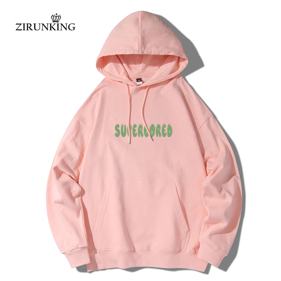 

ZIRUNKING, новинка, мужской/женский хлопковый махровый топ с капюшоном и карманами, розовая спортивная одежда с мультяшным принтом и надписью, корейские худи для женщин
