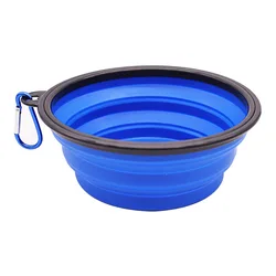 Portable Folding Silicone Pet Travel Bowl - Large Collapsible Food and Water Container - 1000ml (Blue)