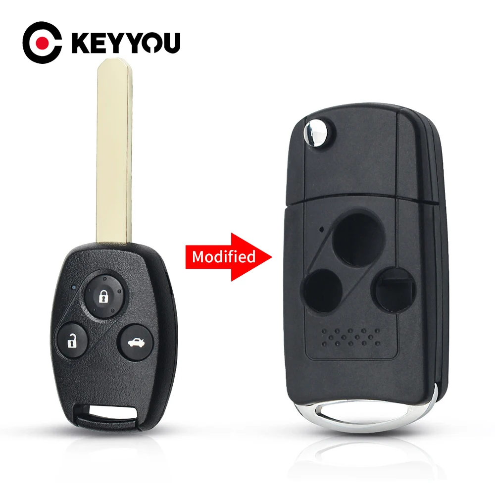 

KEYYOU Uncut Blade Folding Car Key Shell Flip Remote Car Key Case for Honda Accord Fit Flip 3 Buttons Car Key Cover