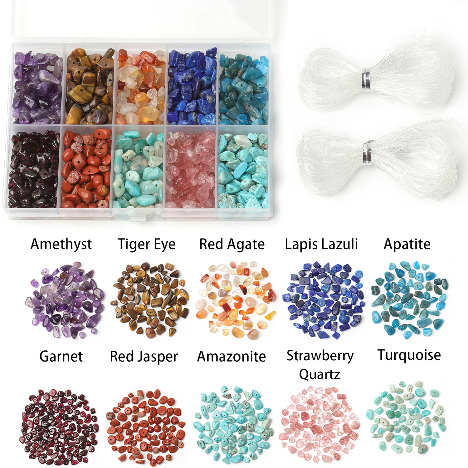 5-8mm Natural Stone Chips Gravel Beads Kits Irregular Mixed Quartz Tiger Eye Agate Bead Sets for Jewelry Making DIY Accessories 3