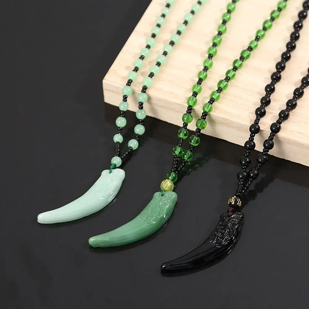 Imitation Jade Wolf Tooth Pendant Temperament Small Bead Chinese Style Necklace Men Necklace Fashion Jewelry Girl
