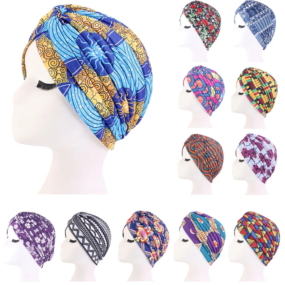 

Indian Women Muslim Hijab Ethnic Print Pleated Chemo Cap Bonnet Inner Hat Cancer Hair Loss Beanies Headwrap Turbante Cover Mujer