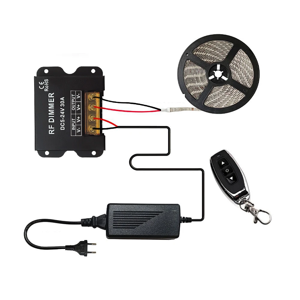30A LED Dimmer Controller Low Voltage 12-24V with 3 Key RF Wireless Remote Control for LED Single Color Lighting String Strip led strip controller led dimmer controller led string dimmer