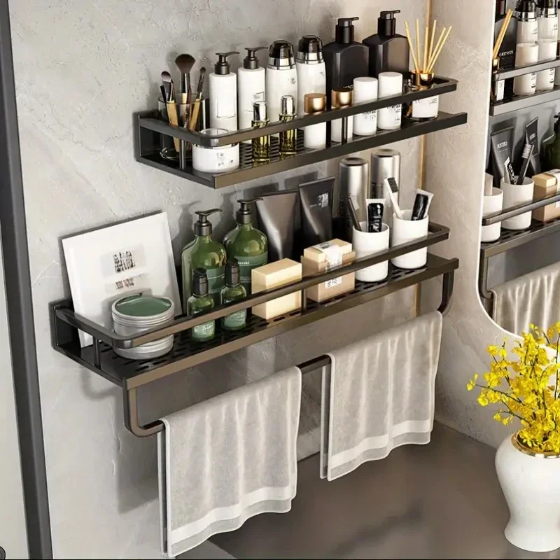 1 Piece Bathroom Rack Wall-Mounted Shampoo And Cosmetic  Rack Aluminum Shower Shelf Towel Toothbrush Tooth Cup  To Barh tub mat 5