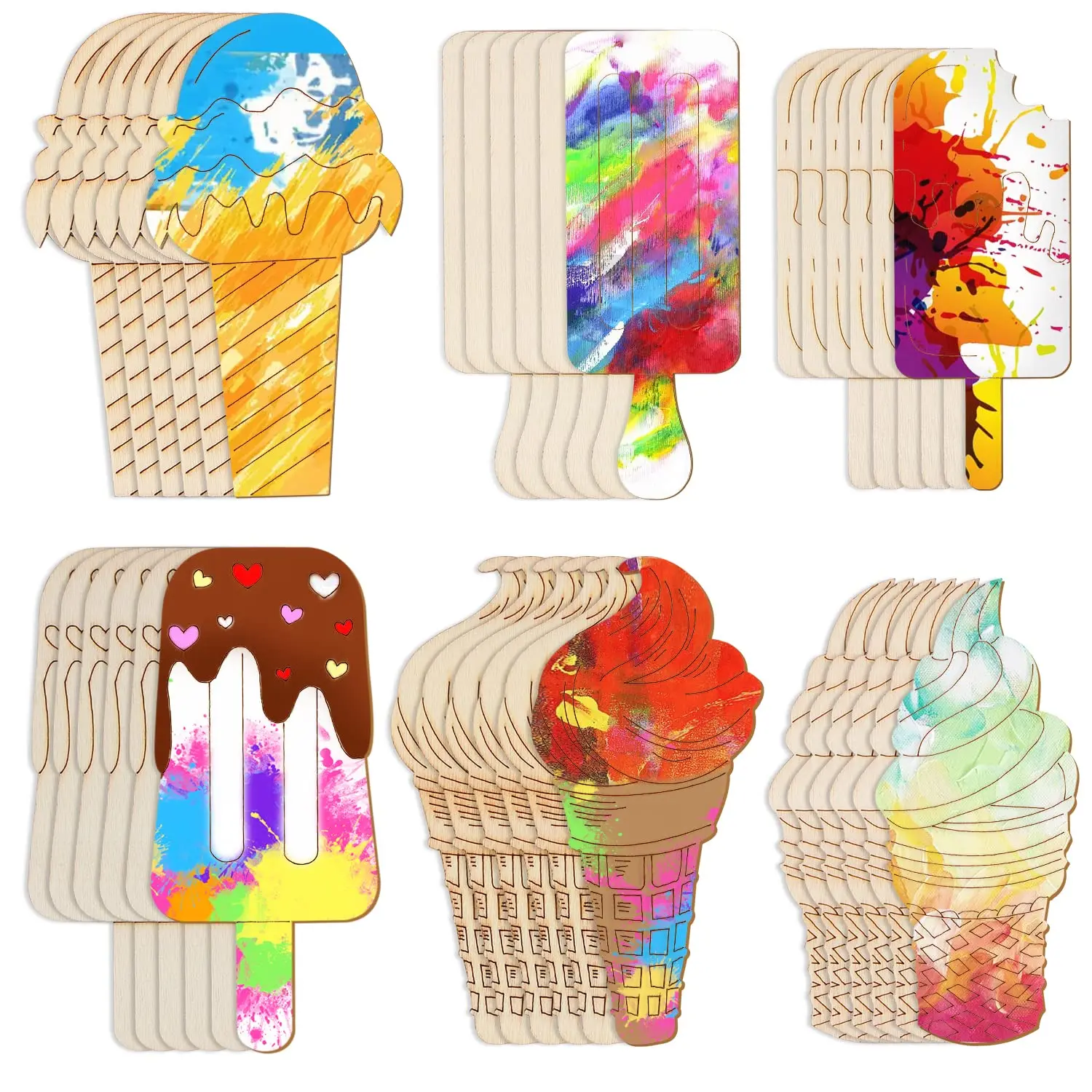 

30Pcs Ice Cream Wooden Cutouts Unfinished Summer Ice Cream Wood Slices for DIY Art Crafts Graffiti Ornament Paint Accessories