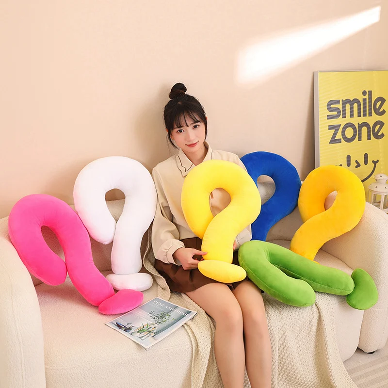 Creative Anime Colorful Question Mark Love Heart Plush Neck Pillow Cute Stuffed Soft Comfort Sofa Cushion for Kawaii Room Decor
