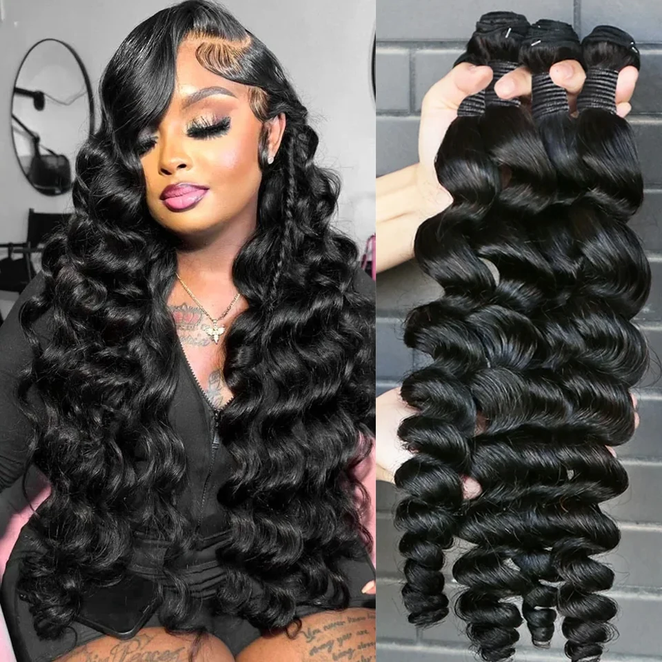Loose Deep Wave 10-30 Inches Double Weft 1 3 4 Human Hair Bundles Remy Hair Extensions Deep Curly 100% Human Weave Bundles