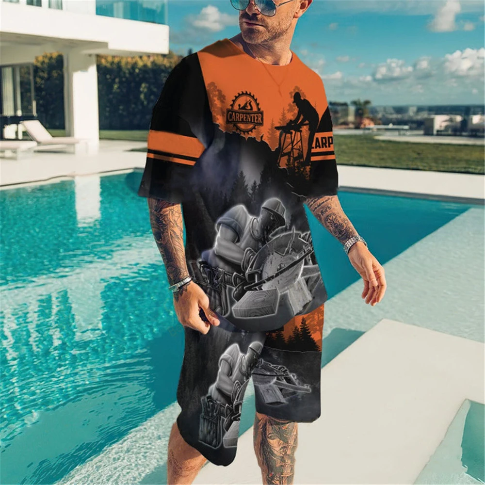 Mens 3D Print Tracksuit Sportswear Set