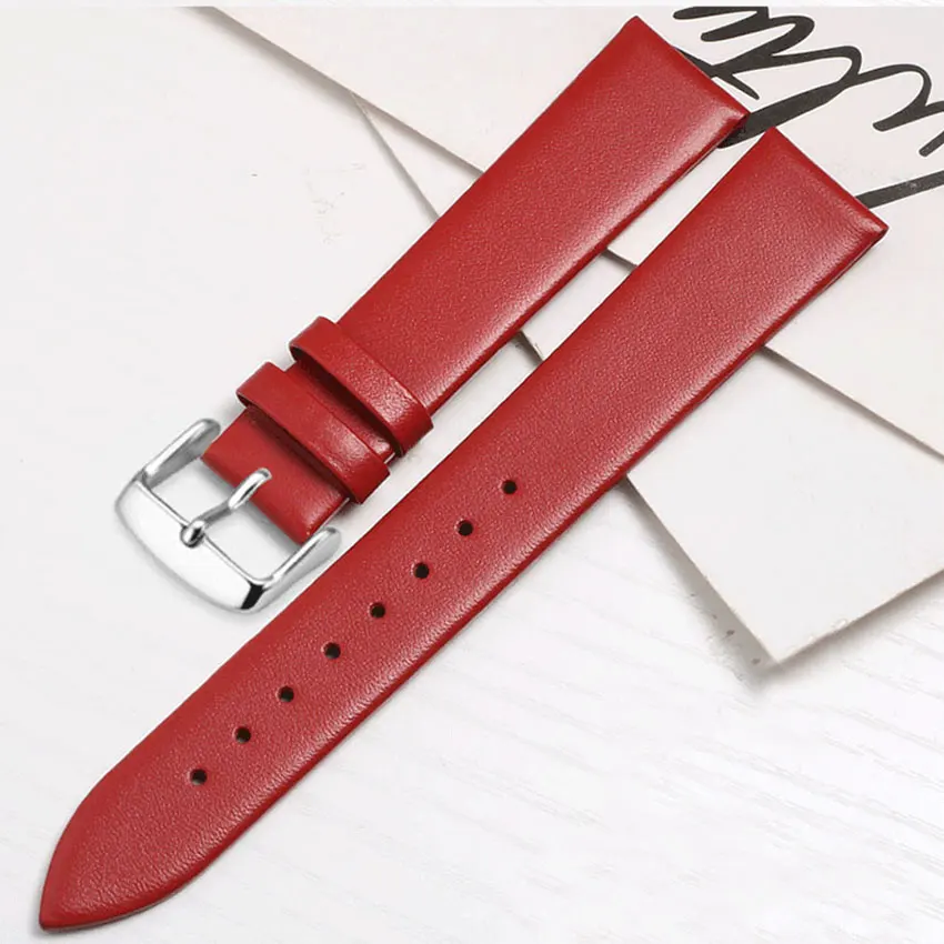 Elegant Calf Leather Watch Strap with Silver Buckle