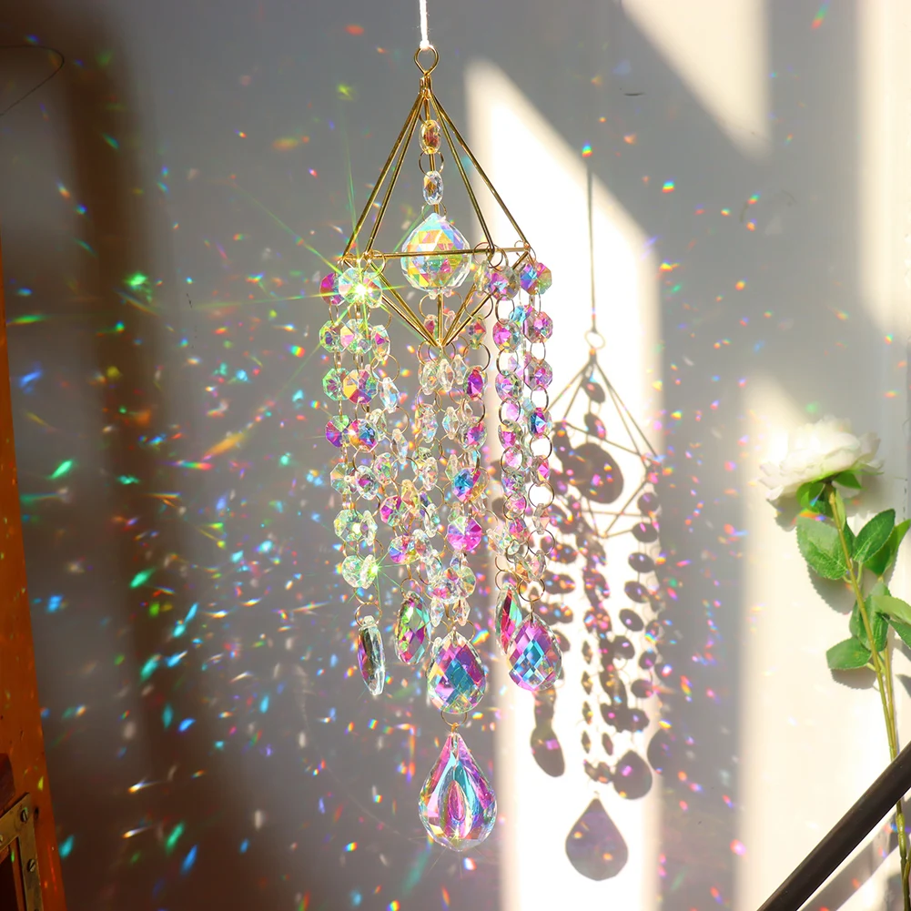 Sun Catcher Wind Chimes Crystal Hanging Prisms Light Chaser Catcher Window Curtain Jewelry Pendant Chandelier Home
