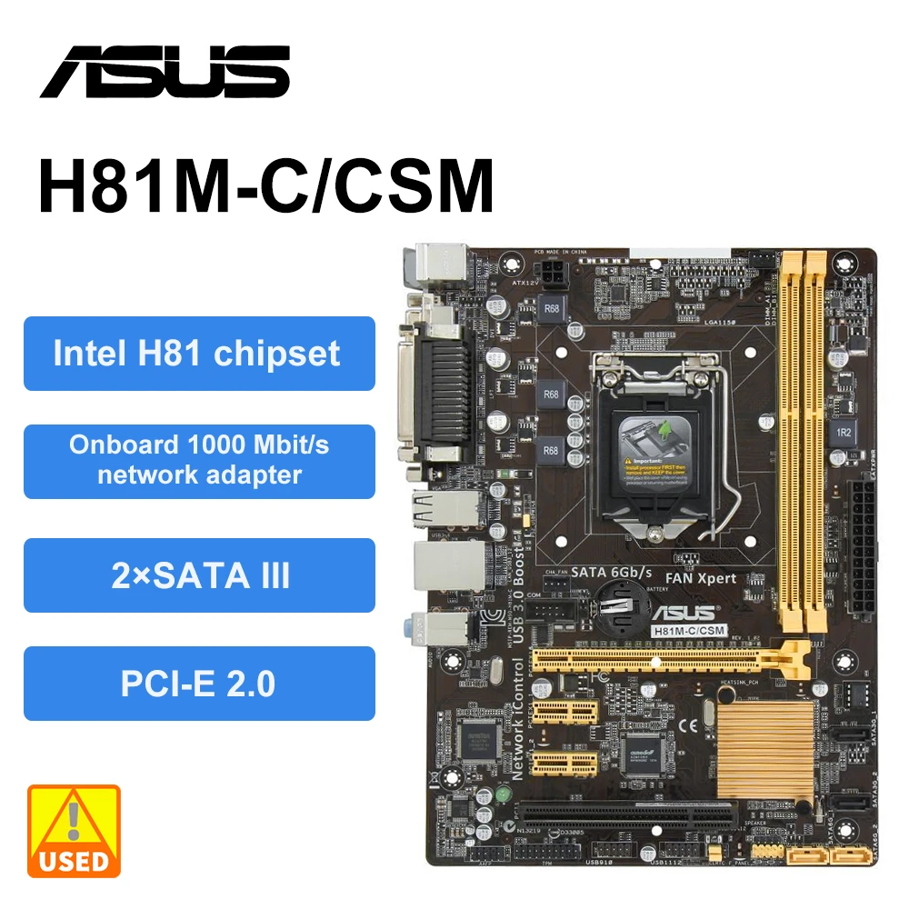 ASUS Kit de Placa Mãe, H81M C, CSM Plus, i5 4690, Intel H81, Lga 1150