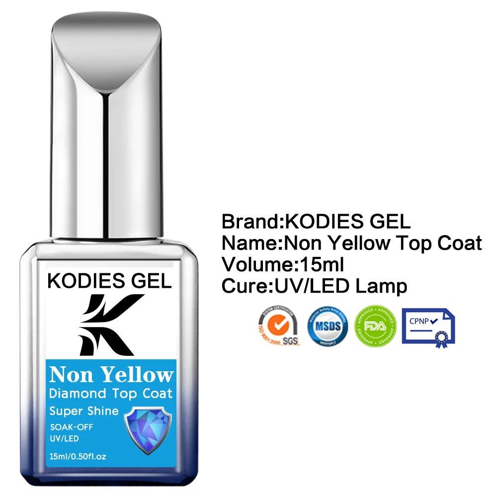 KODIES GEL Non-Yellow Top Coat Nails Gel Polish Diamond Super Shine Topcoat Semi Permanent UV Reinforce Gel Varnish for Manicure 5
