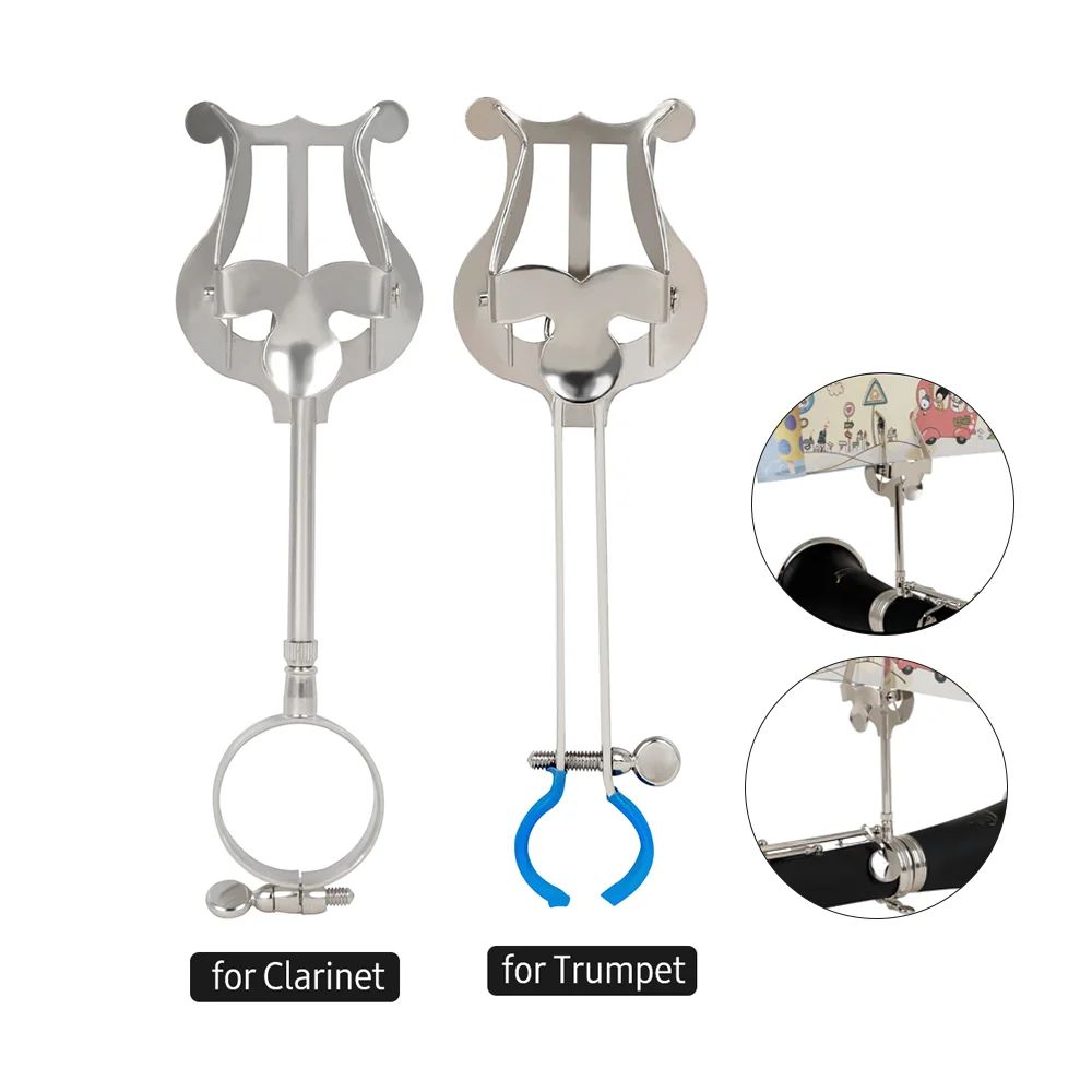 Trumpet Music Stand ZJ-4/ZJ-6 Trumpet Marching Lyre Portable Music Stand Music Sheet Clip Iron Clamp on Holder with Rubber Pad Stand