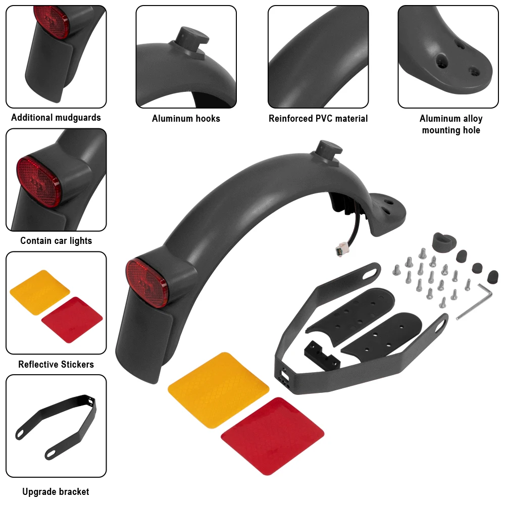 Description Picture 3 of itemRear Mudguard Brake Taillight Fender for Iconic Brand M365 Electric Scooter Pro 2 Mi3 With Gap Cover Pad Parts Set Reinforced Holder