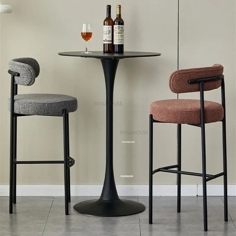 Modern Lambswool Bar Stool Designer Restaurant Restaurant Light Luxury Upscale Backrest Bar Chair Furniture Counter Stool